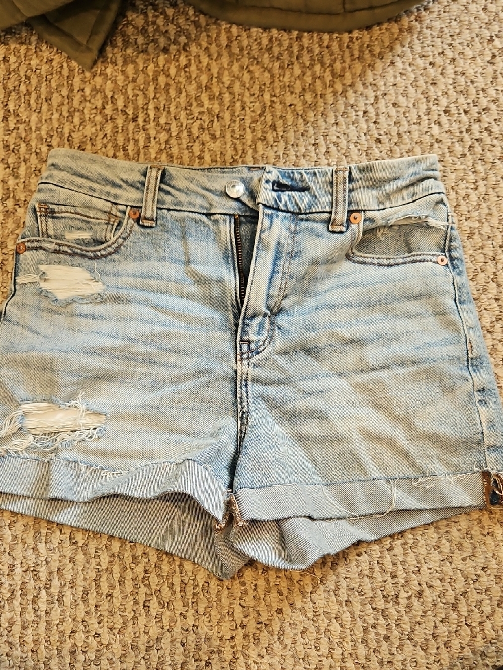 American Eagle High Waisted Stretch Ripped Cuffed Jean Shorts 2
